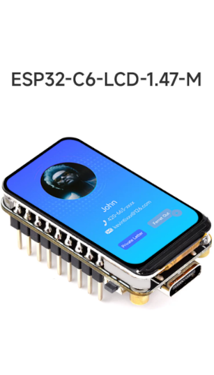 ESP32-C6 1.47-inch LCD screen development board with WiFi 6/Bluetooth 5 and onboard RGB color LEDs.